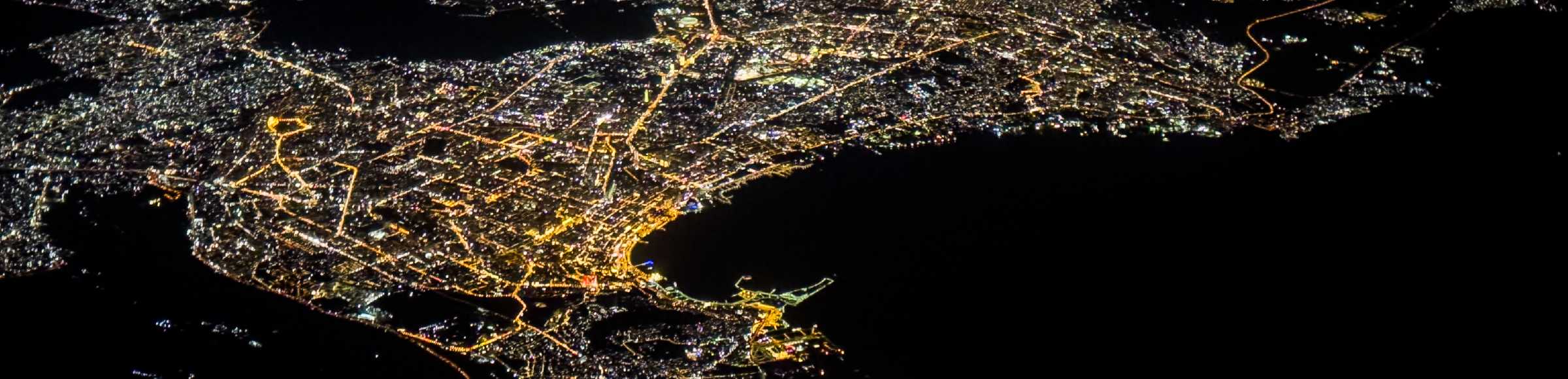 City view on sea coastline 