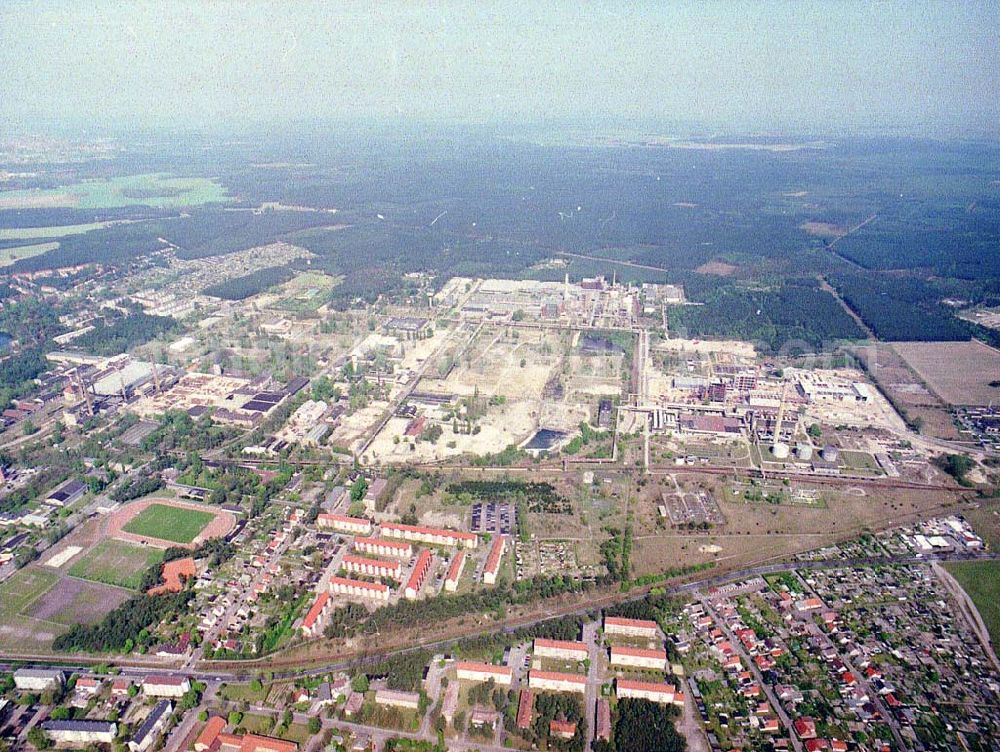 Premnitz from above - Modernisierungs- und Neubauarbeiten auf dem Werksgelände der MÄRKISCHEN FASER AG in Premnitz (Parkstraße, 14727 Premnitz, Tel.: 03386-242888).