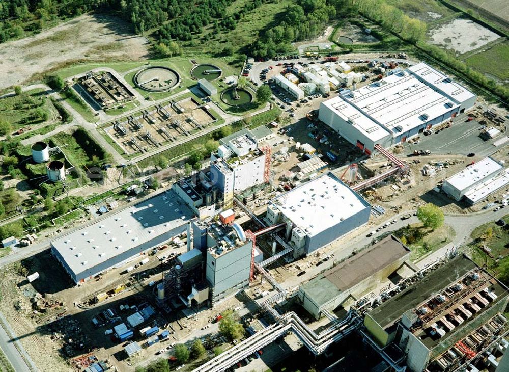 Aerial image Premnitz / Brandenburg - Modernisierungs- und Neubauarbeiten auf dem Werksgelände der MÄRKISCHEN FASER AG in Premnitz (Parkstraße, 14727 Premnitz, Tel.: 03386-242888).