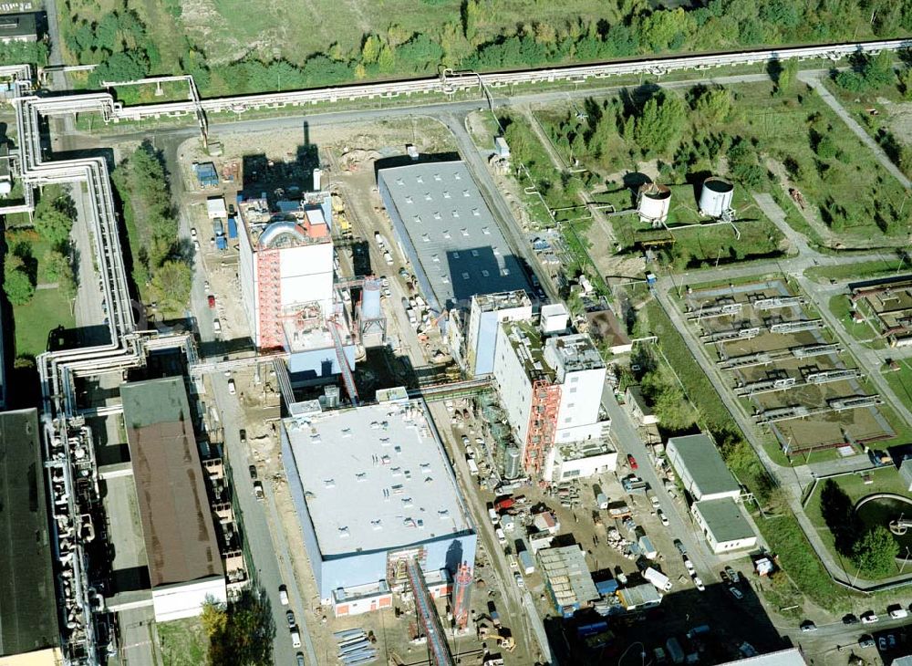 Premnitz / Brandenburg from above - Modernisierungs- und Neubauarbeiten auf dem Werksgelände der MÄRKISCHEN FASER AG in Premnitz (Parkstraße, 14727 Premnitz, Tel.: 03386-242888).