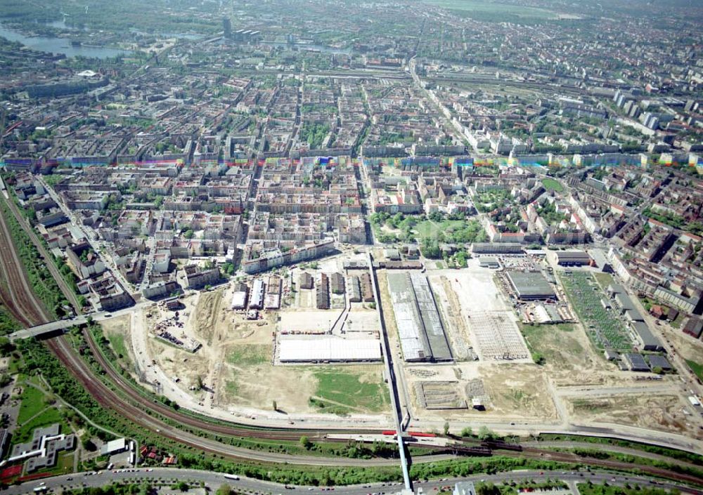 Aerial image Berlin - Lichtenberg - Stadtentwicklungsgebiet an der Eldenaer Straße / Landsberger Allee in Berlin - Lichtenberg (Gelände der alten Schlachthöfe) - ein Projekt der SES Stadtentwicklungsgesellschaft Eldenaer Straße mbH, Thaerstraße 3ß / 31 in 10249 BERLIN, Tel.: 030 42846133