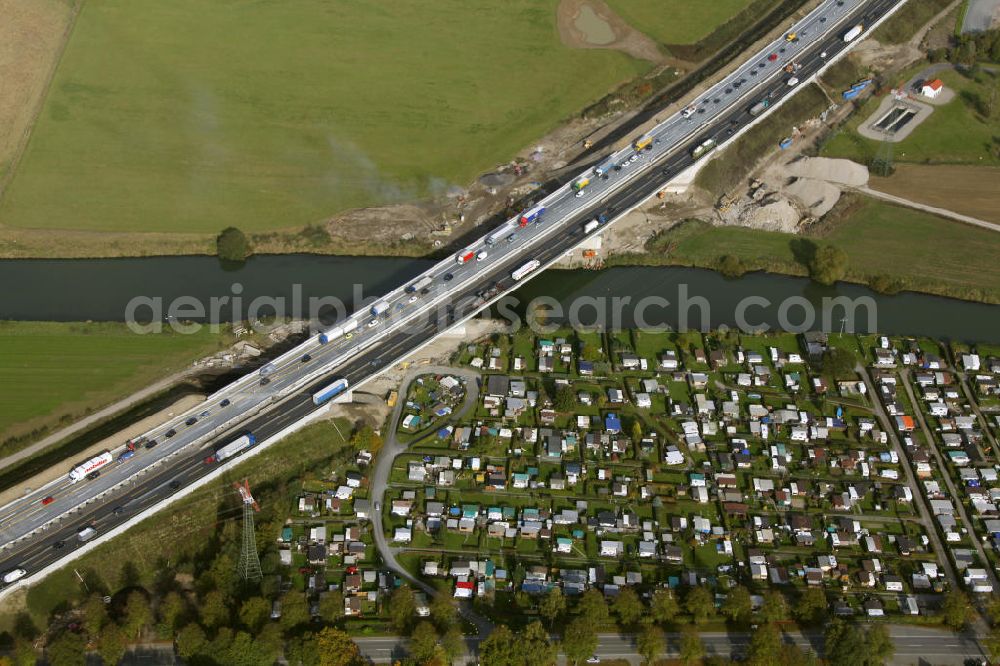 Aerial photograph Hagen - Stau auf der A1 Autobahn bei Hagen in Nordrhein-Westfalen. Traffic jam on the A1 motorway in the near of Hagen in North Rhine-Westphalia.