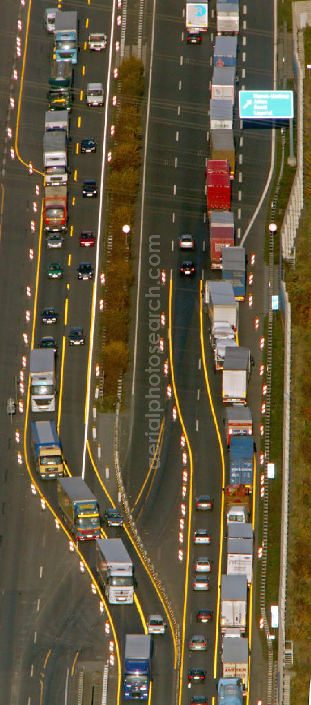 Hamm from the bird's eye view: Stau auf der A2 Autobahn bei Hamm in Nordrhein-Westfalen. Traffic jam on the A2 motorway in the near of Hamm in North Rhine-Westphalia.