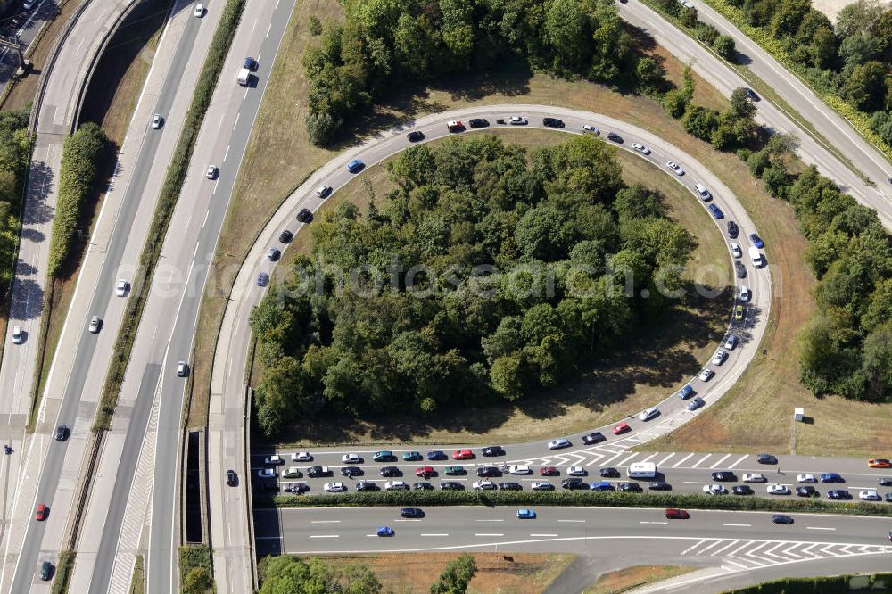 Aerial image Herne - Stau auf der A42 A43 Autobahn bei Herne in Nordrhein-Westfalen. Traffic jam on the A42 A43 motorway in the near of Herne in North Rhine-Westphalia.