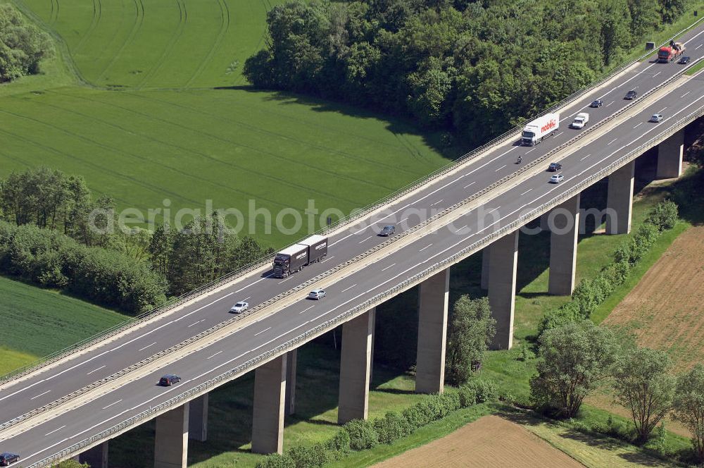 Rimpar from above - Blick auf die Autobahn A7 durch den Maidbronner Wald. View of the A7 motorway through the Maidbronn forest.