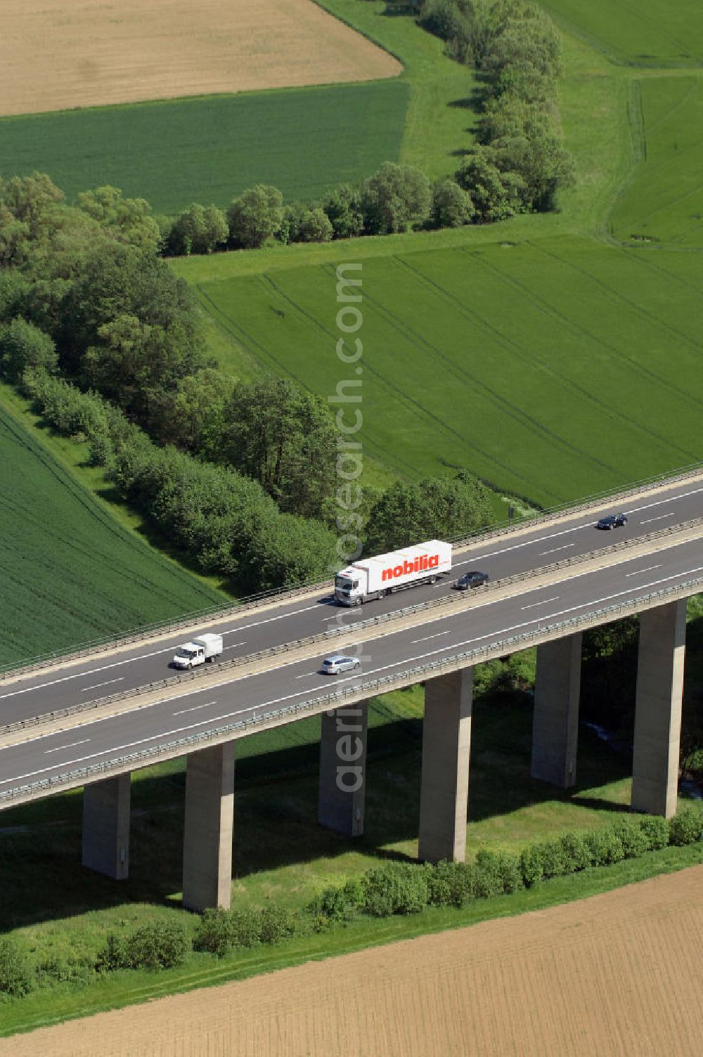 Aerial image Rimpar - Blick auf die Autobahn A7 durch den Maidbronner Wald. View of the A7 motorway through the Maidbronn forest.