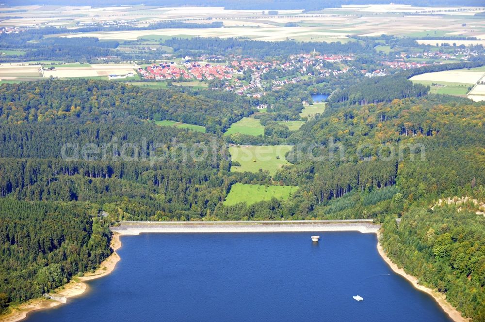 Bad Wünnenberg from above - View of Aabachtalsperre in Bad Wuennenberg in the state North Rhine-Westphalia