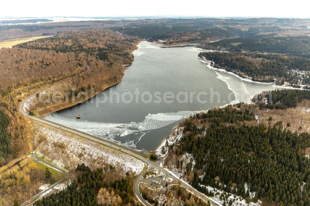 Bad Wünnenberg from the bird's eye view: View of the Aabach Dam in Bad Wuennenberg in the state North Rhine-Westphalia