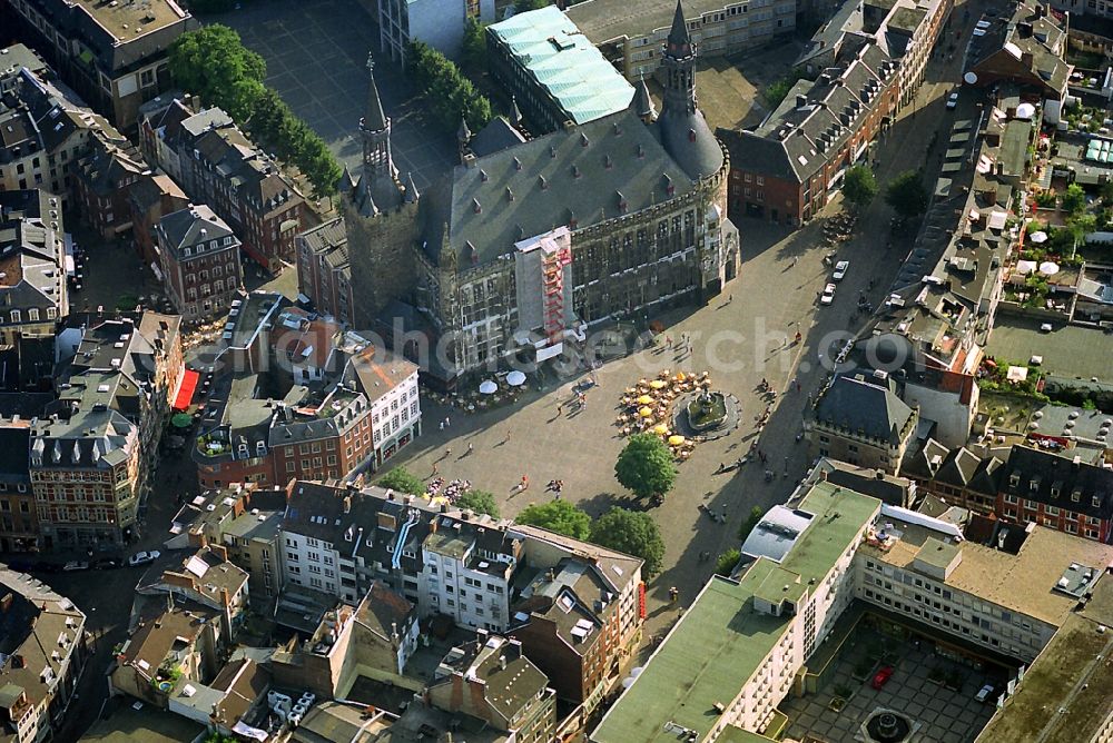 Aerial photograph Aachen - The Gothic Town Hall on town swaure. The International Charlemagne Prize is awarded here annually