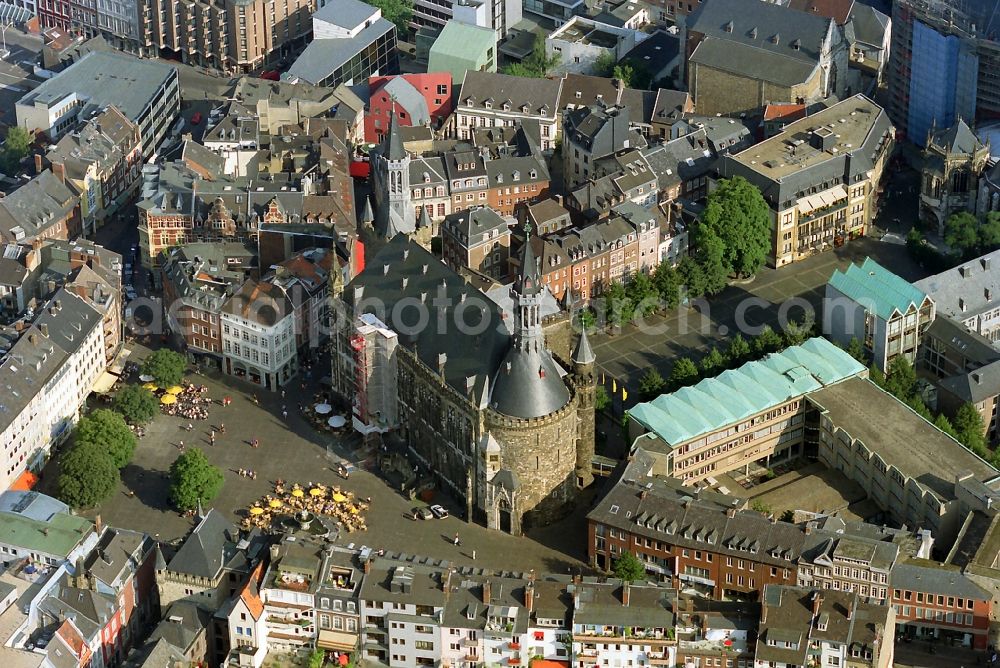 Aachen from above - The Gothic Town Hall on town swaure. The International Charlemagne Prize is awarded here annually