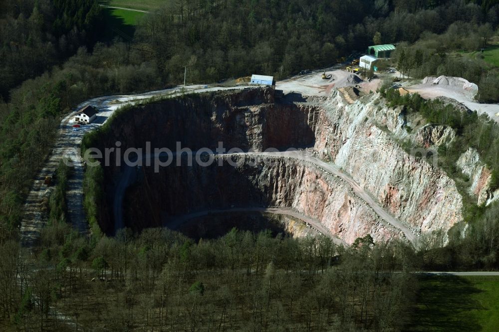 Aerial photograph Sailauf - Quarry for the extraction and extraction of quartz porphyry from Hartsteinwerk Sailauf GmbH & Co. KG near Sailauf in the state of Bavaria, Germany