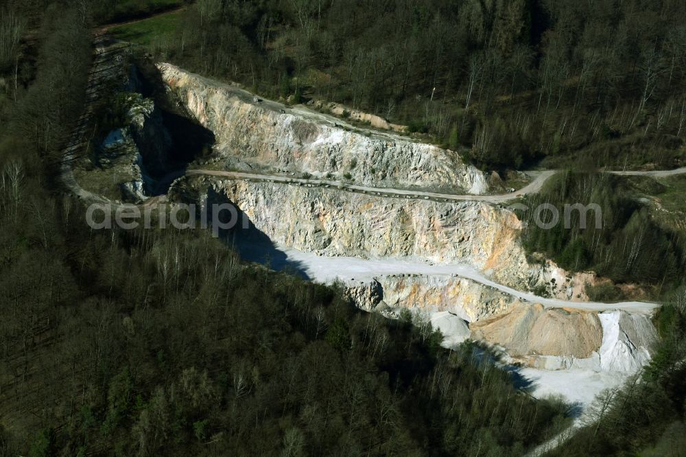 Sailauf from above - Quarry for the extraction and extraction of quartz porphyry from Hartsteinwerk Sailauf GmbH & Co. KG near Sailauf in the state of Bavaria, Germany