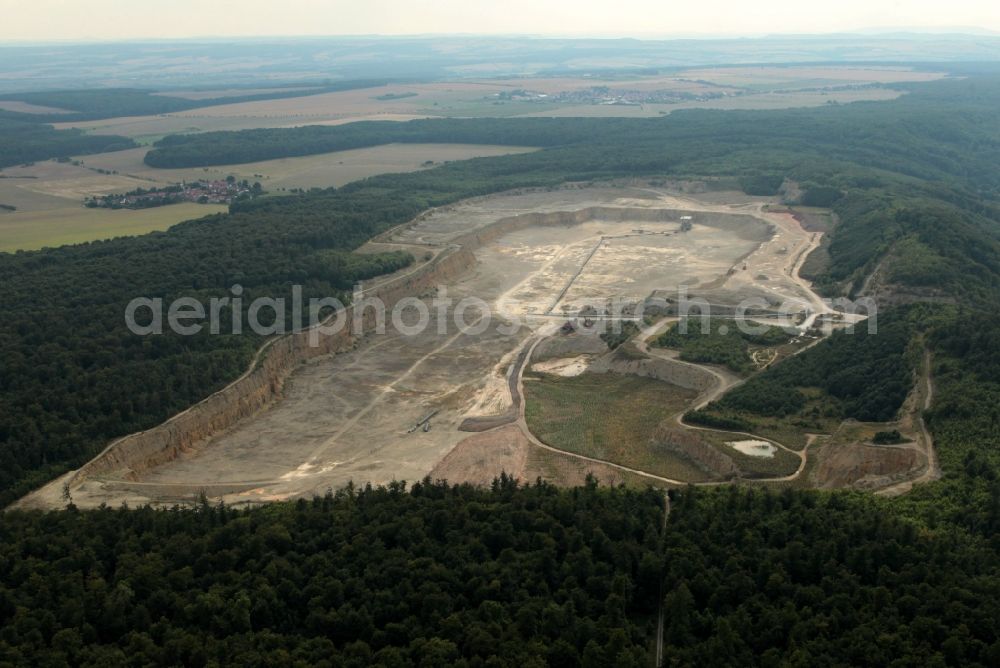 Deuna from the bird's eye view: Mining area of the Deuna Zement company in Deuna in Thuringia