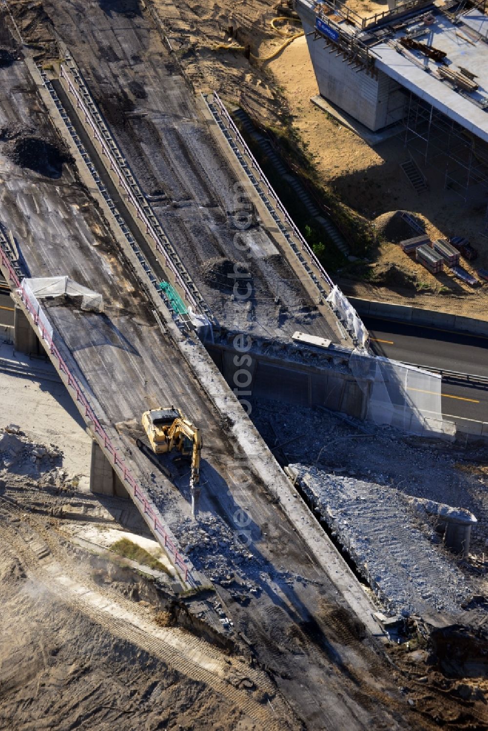 Groß Ziethen from the bird's eye view: Construction site of the junction Havelland at the motorway A10 and A24 in the state Brandenburg