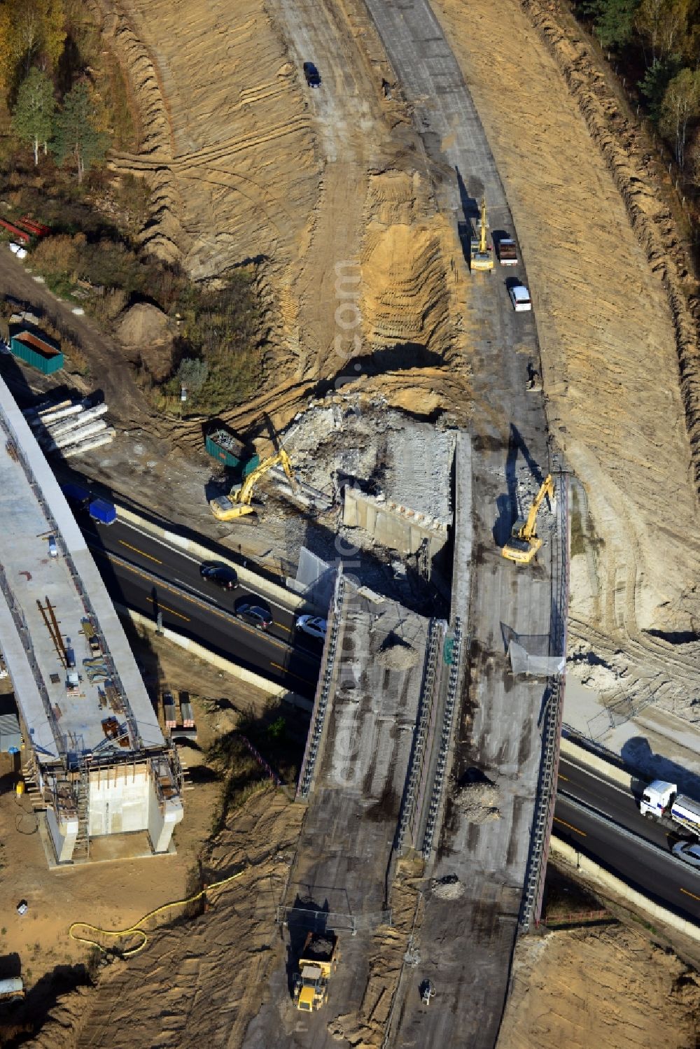 Groß Ziethen from the bird's eye view: Construction site of the junction Havelland at the motorway A10 and A24 in the state Brandenburg