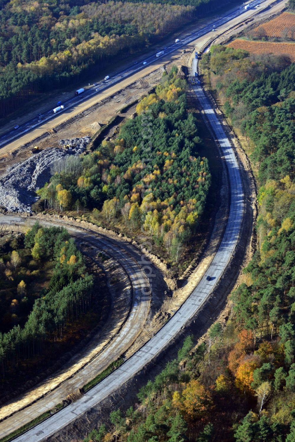 Aerial photograph Groß Ziethen - Construction site of the junction Havelland at the motorway A10 and A24 in the state Brandenburg