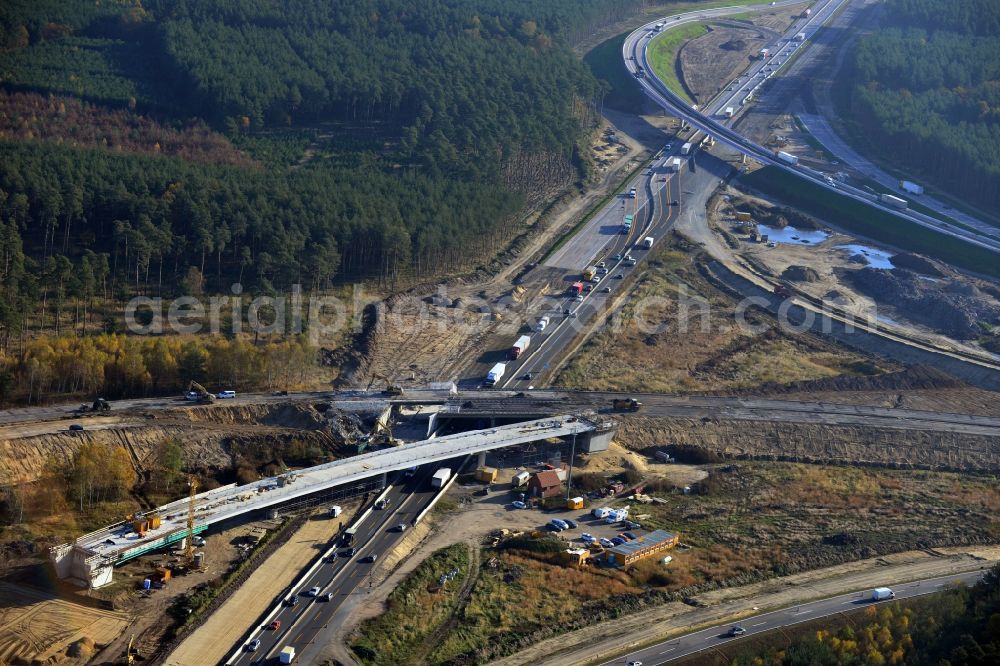 Groß Ziethen from the bird's eye view: Construction site of the junction Havelland at the motorway A10 and A24 in the state Brandenburg