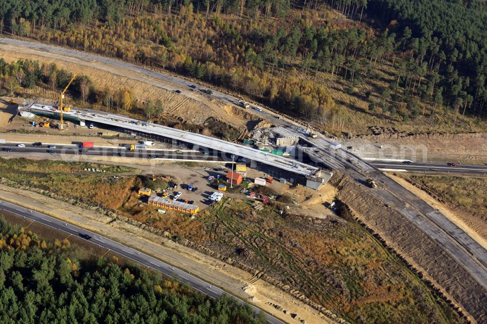 Aerial photograph Groß Ziethen - Construction site of the junction Havelland at the motorway A10 and A24 in the state Brandenburg