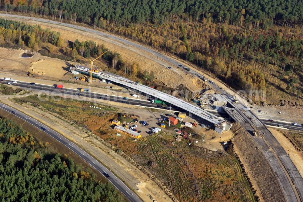 Groß Ziethen from above - Construction site of the junction Havelland at the motorway A10 and A24 in the state Brandenburg