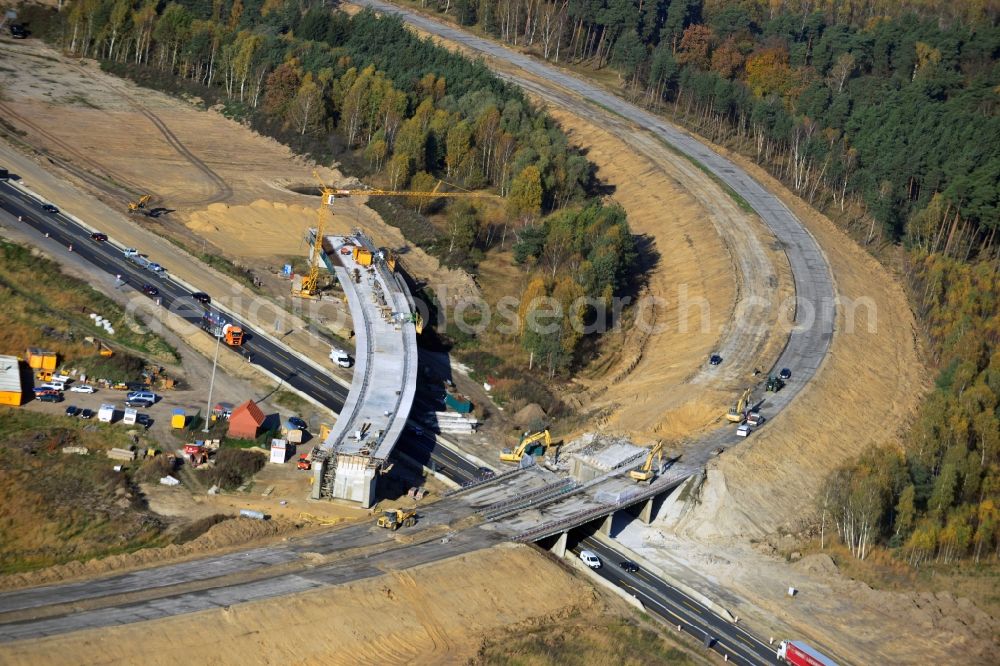 Aerial photograph Groß Ziethen - Construction site of the junction Havelland at the motorway A10 and A24 in the state Brandenburg