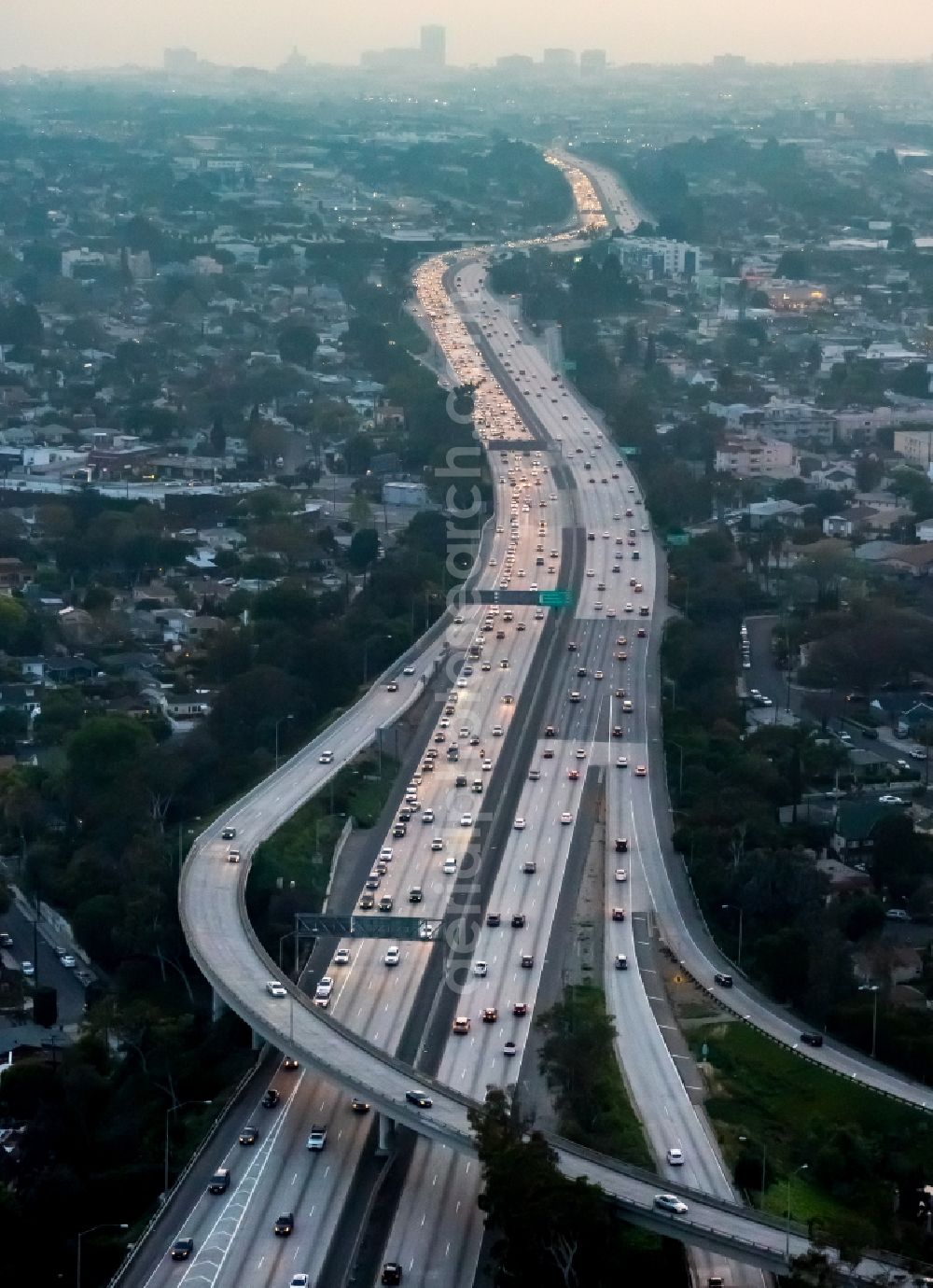 Aerial image Los Angeles - Evening traffic on Santa Monica Freeway Interstate 10 in Los Angeles in California, USA