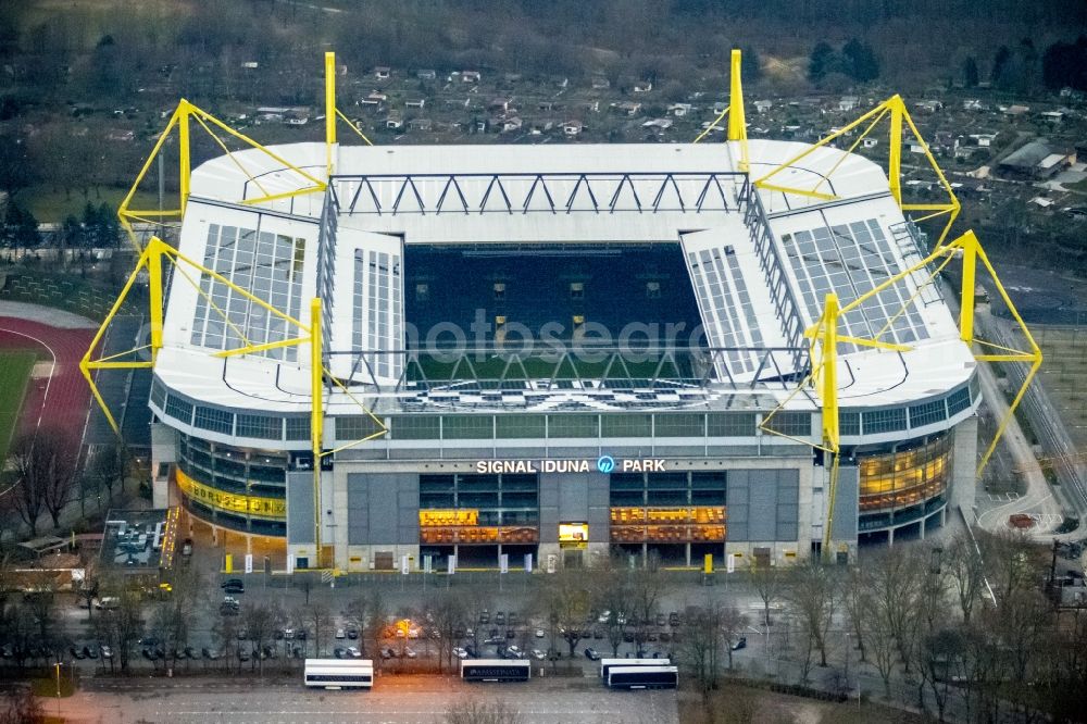 Dortmund from above - Areal of Borusseum, the Signal Iduna Park stadium of Borussia Dortmund