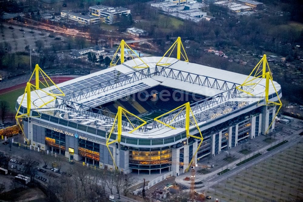 Dortmund from the bird's eye view: Areal of Borusseum, the Signal Iduna Park stadium of Borussia Dortmund