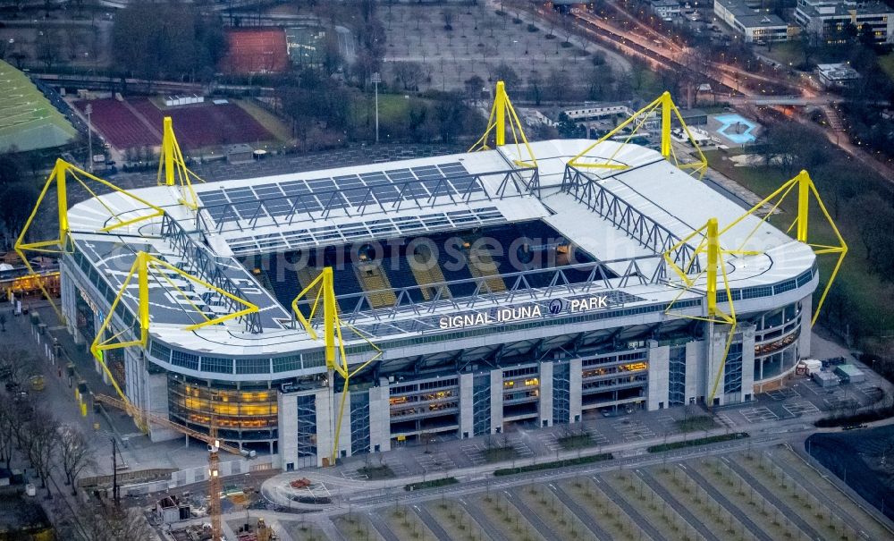 Aerial image Dortmund - Areal of Borusseum, the Signal Iduna Park stadium of Borussia Dortmund