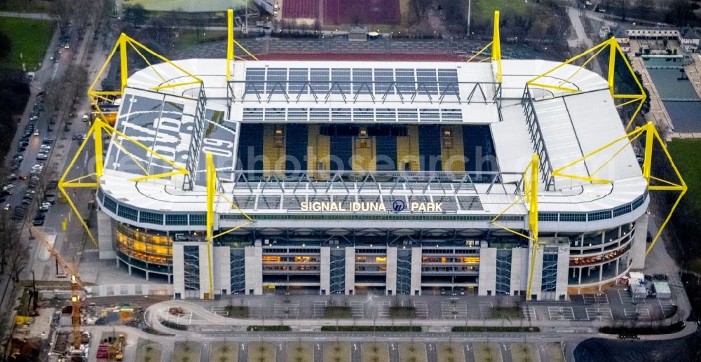 Aerial photograph Dortmund - Areal of Borusseum, the Signal Iduna Park stadium of Borussia Dortmund