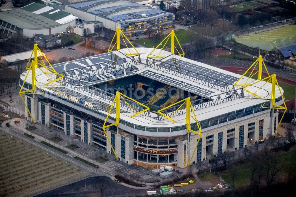 Dortmund from above - Areal of Borusseum, the Signal Iduna Park stadium of Borussia Dortmund