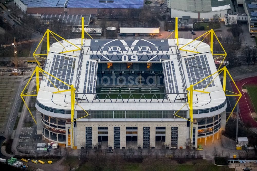 Dortmund from the bird's eye view: Areal of Borusseum, the Signal Iduna Park stadium of Borussia Dortmund