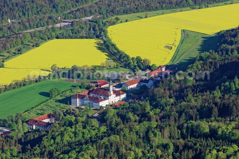 Schäftlarn from above - Complex of buildings of the monastery Schaeftlarn in Schaeftlarn in the state Bavaria, Germany