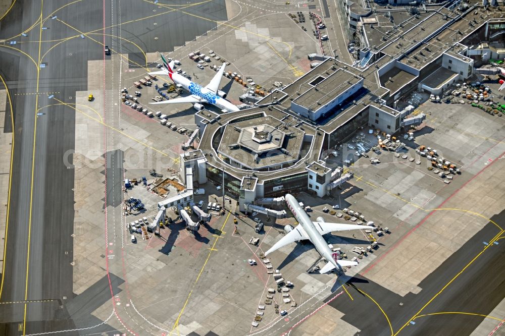 Frankfurt am Main from above - Dispatch building and terminals of the airport in Frankfurt in the state Hesse