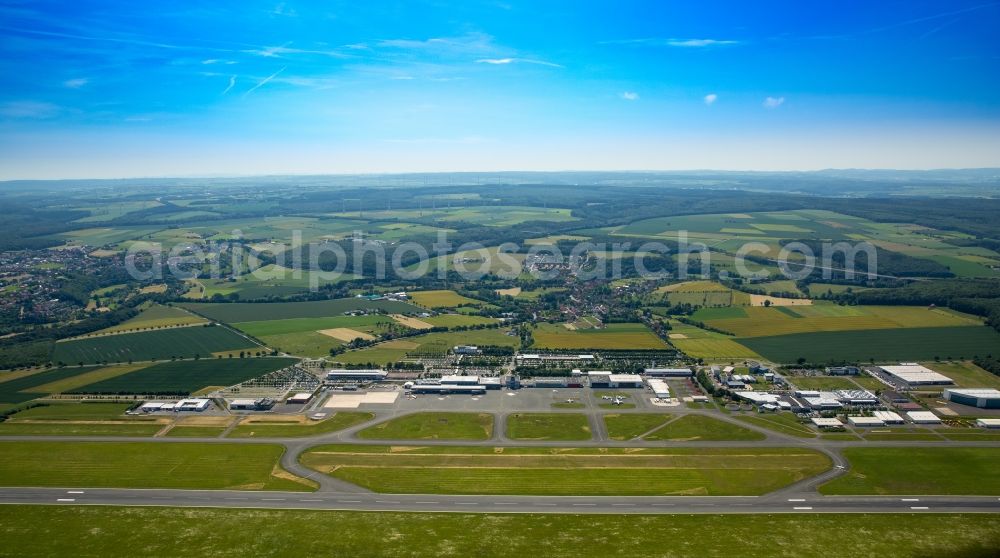 Büren from above - Dispatch building and terminals on the premises of the airport Paderborn-Lippstadt Airport on Flughafenstrasse in Bueren in the state North Rhine-Westphalia