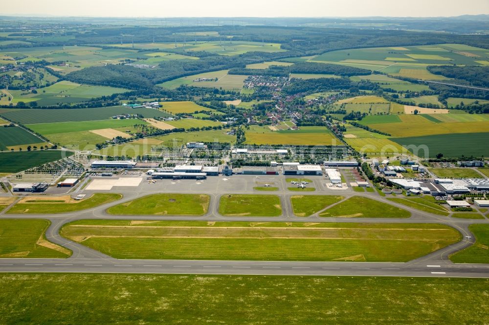 Aerial photograph Büren - Dispatch building and terminals on the premises of the airport Paderborn-Lippstadt Airport on Flughafenstrasse in Bueren in the state North Rhine-Westphalia