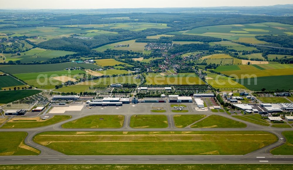 Büren from above - Dispatch building and terminals on the premises of the airport Paderborn-Lippstadt Airport on Flughafenstrasse in Bueren in the state North Rhine-Westphalia