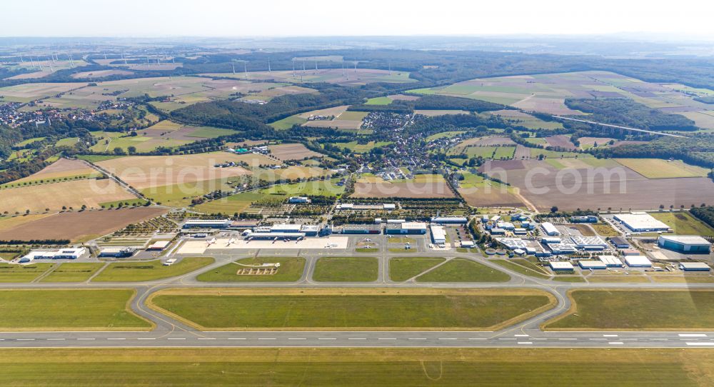 Aerial photograph Büren - Dispatch building and terminals on the premises of the airport Paderborn-Lippstadt Airport on Flughafenstrasse in Bueren in the state North Rhine-Westphalia