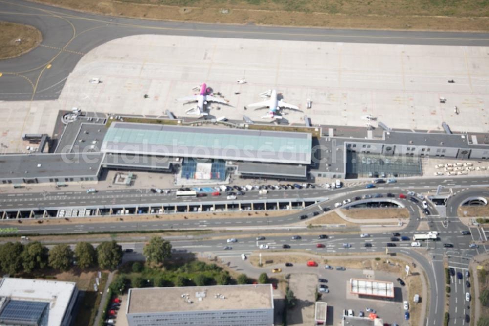 Dortmund from the bird's eye view: Dispatch building and terminals on the premises of the airport in Dortmund in the state North Rhine-Westphalia, Germany