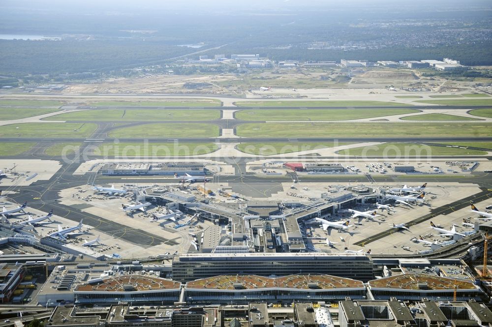 Frankfurt am Main from above - Dispatch building and terminals on the premises of the airport ... in Frankfurt in the state Hesse, Germany