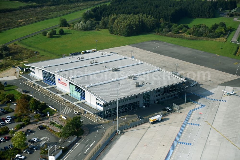 Aerial photograph Laage - Dispatch building and terminals on the premises of the airport Rostock Airport in Laage in the state Mecklenburg - Western Pomerania, Germany