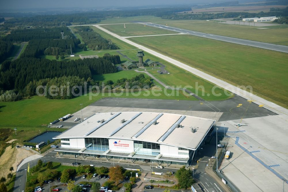 Aerial image Laage - Dispatch building and terminals on the premises of the airport Rostock Airport in Laage in the state Mecklenburg - Western Pomerania, Germany