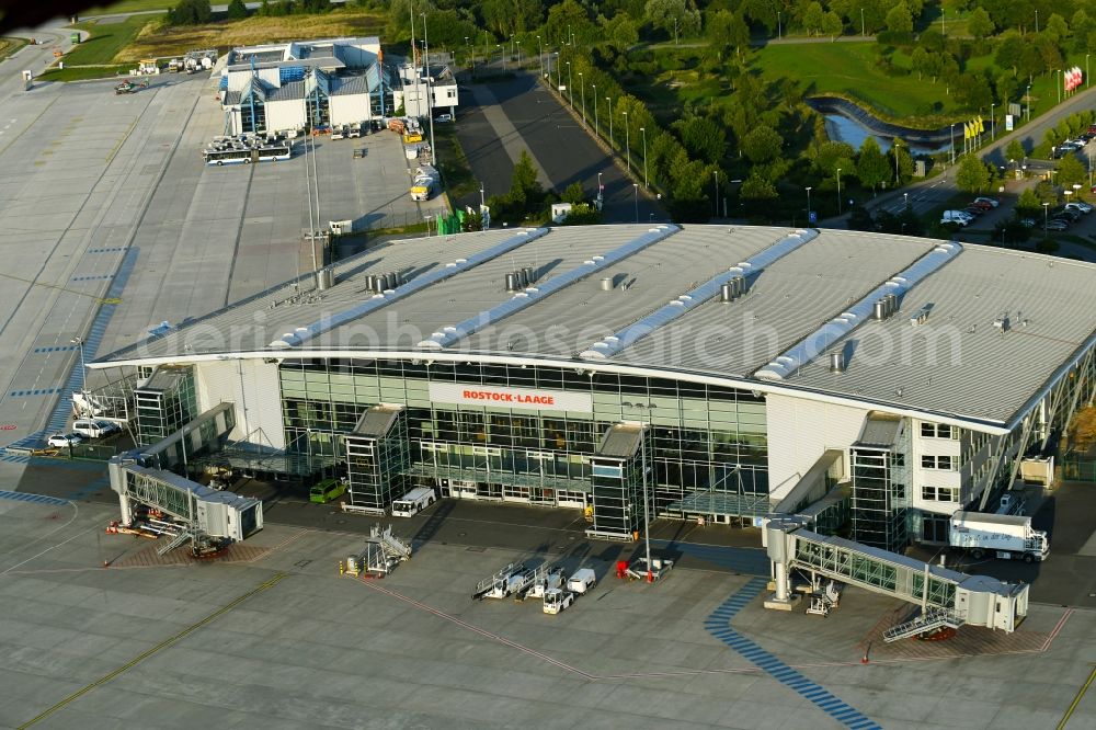 Aerial image Laage - Dispatch building and terminals on the premises of the airport Rostock Airport in Laage in the state Mecklenburg - Western Pomerania, Germany