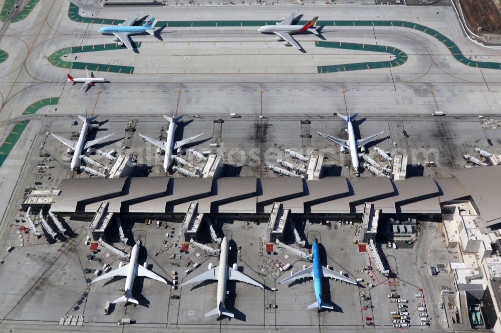 Aerial image Los Angeles - Dispatch building and terminals on the premises of the airport und international airport in Los Angeles in California, United States of America