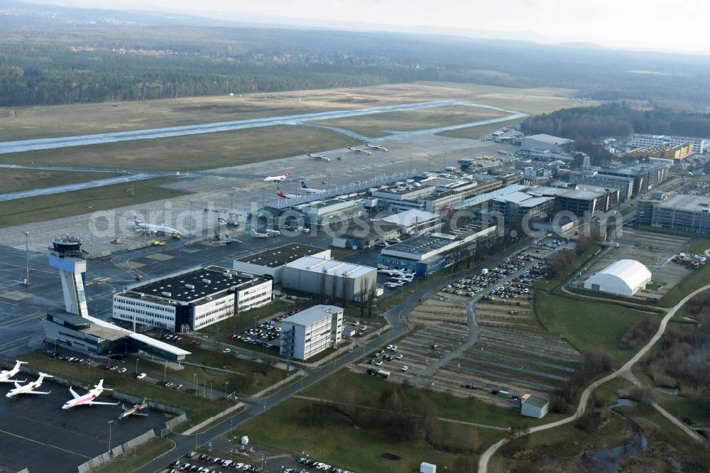 Nürnberg from above - Dispatch building and terminals on the premises of the airport Airport Nuernberg an der Flughafenstrasse in Nuremberg in the state Bavaria