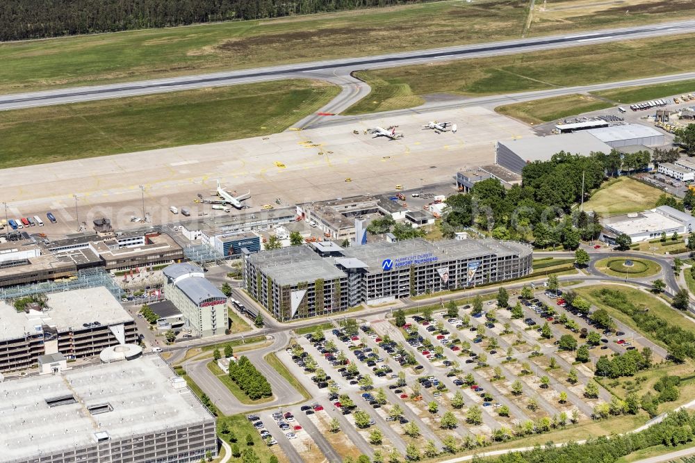 Nürnberg from the bird's eye view: Dispatch building and terminals on the premises of the airport Airport Nuernberg an der Flughafenstrasse in Nuremberg in the state Bavaria