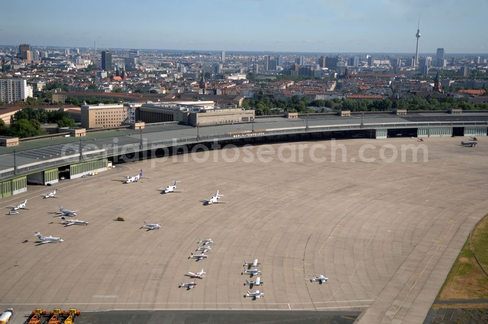 Berlin from above - Dispatch building and terminals on the premises of the airport in the district Tempelhof in Berlin, Germany