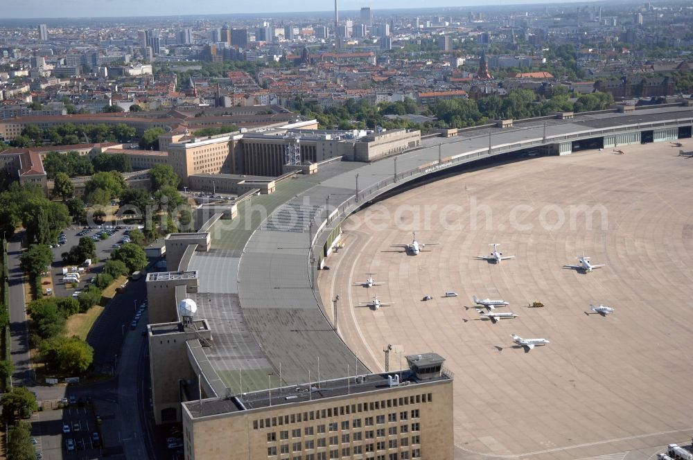 Berlin from above - Dispatch building and terminals on the premises of the airport in the district Tempelhof in Berlin, Germany