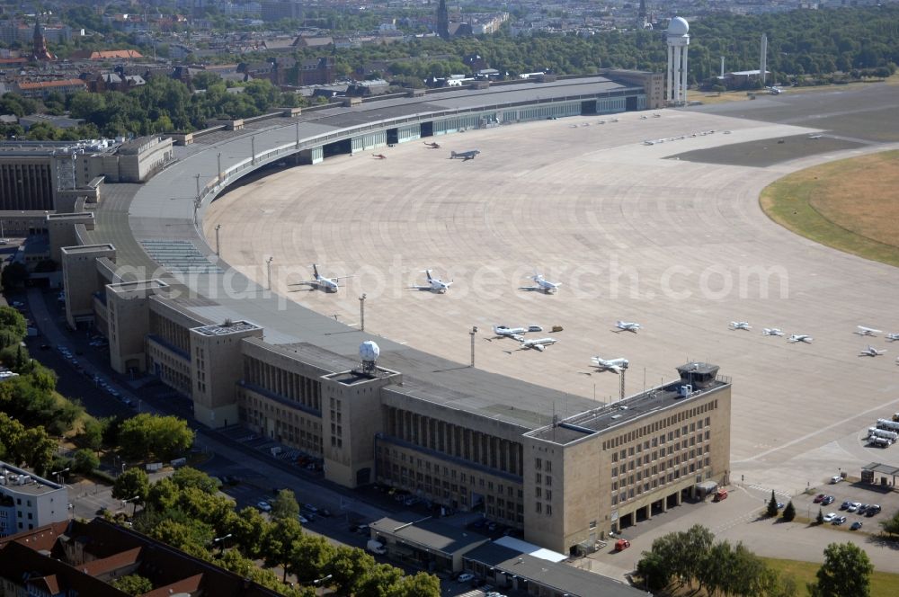 Berlin from above - Dispatch building and terminals on the premises of the airport in the district Tempelhof in Berlin, Germany