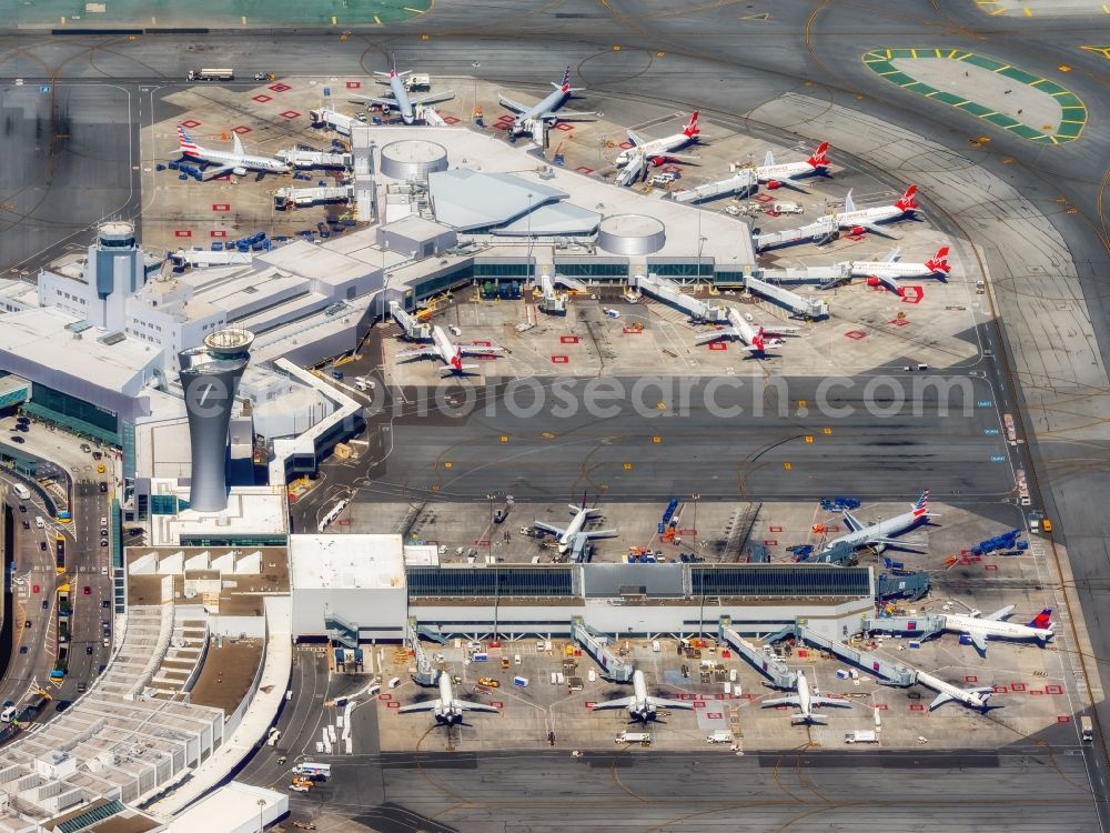 Aerial image San Francisco - Dispatch building and terminals on the premises of the airport - SFO International Terminal Main Hall in San Francisco in USA