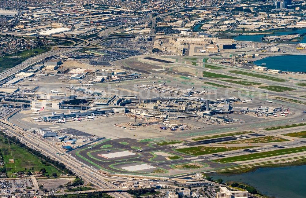 Aerial photograph San Francisco - Dispatch building and terminals on the premises of the airport - SFO International Terminal Main Hall in San Francisco in USA